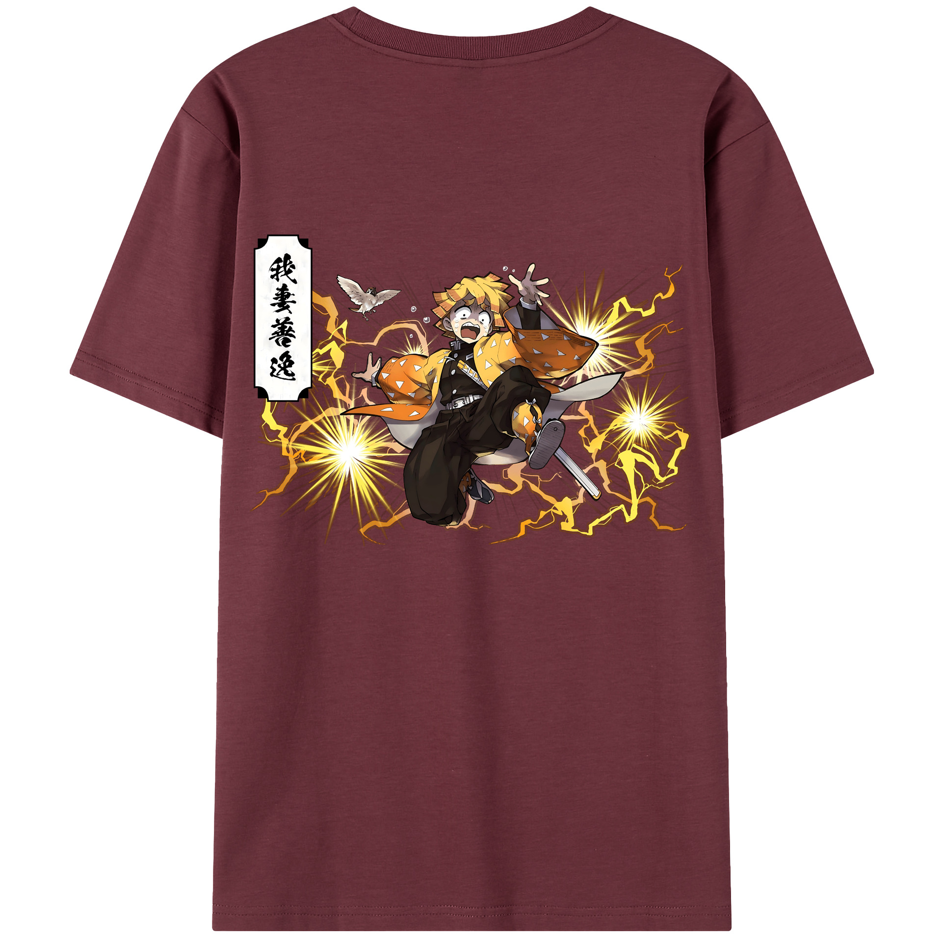 （画像用） 鬼滅の刃（きめつのやいば）我妻 善逸／あがつま ぜんいつ Agatsuma Zenitsu 綿100％半袖Tシャツ（背面プリント）